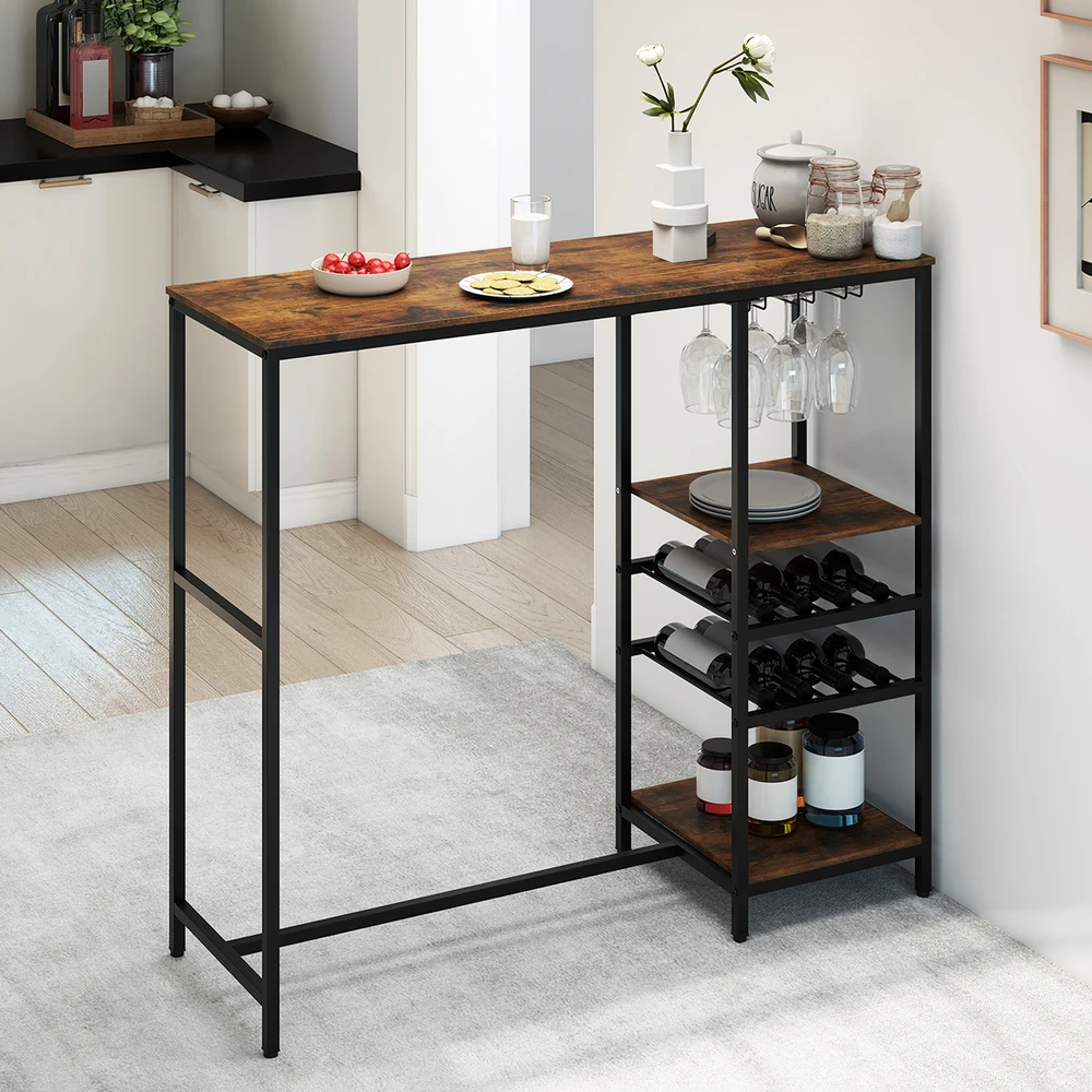 Promotion 121 cm ilgas baro stalas su lentynomis - Rustic Brown