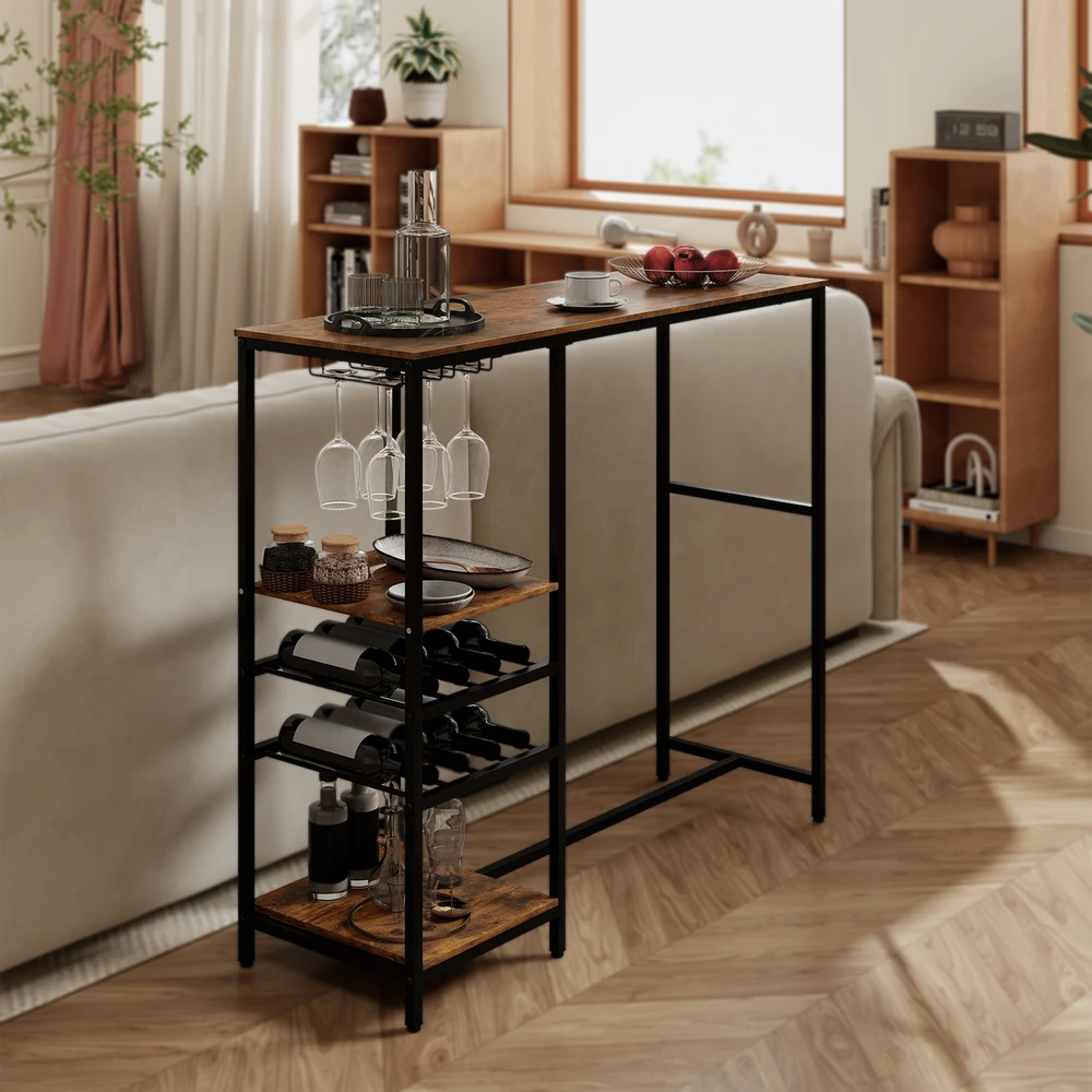 Promotion 121 cm ilgas baro stalas su lentynomis - Rustic Brown