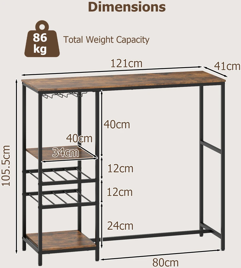 Promotion 121 cm ilgas baro stalas su lentynomis - Rustic Brown