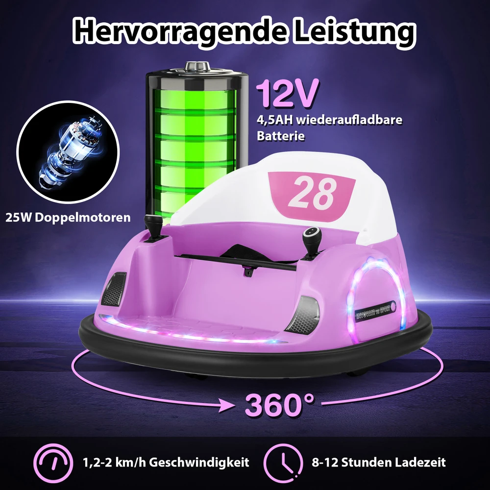 Koduva 12V Elektrinis Vaikiškas Bumperis Rožinis