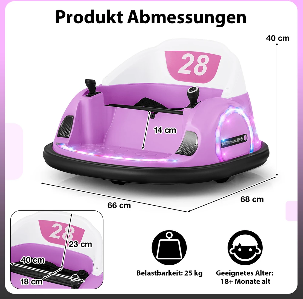 Koduva 12V Elektrinis Vaikiškas Bumperis Rožinis
