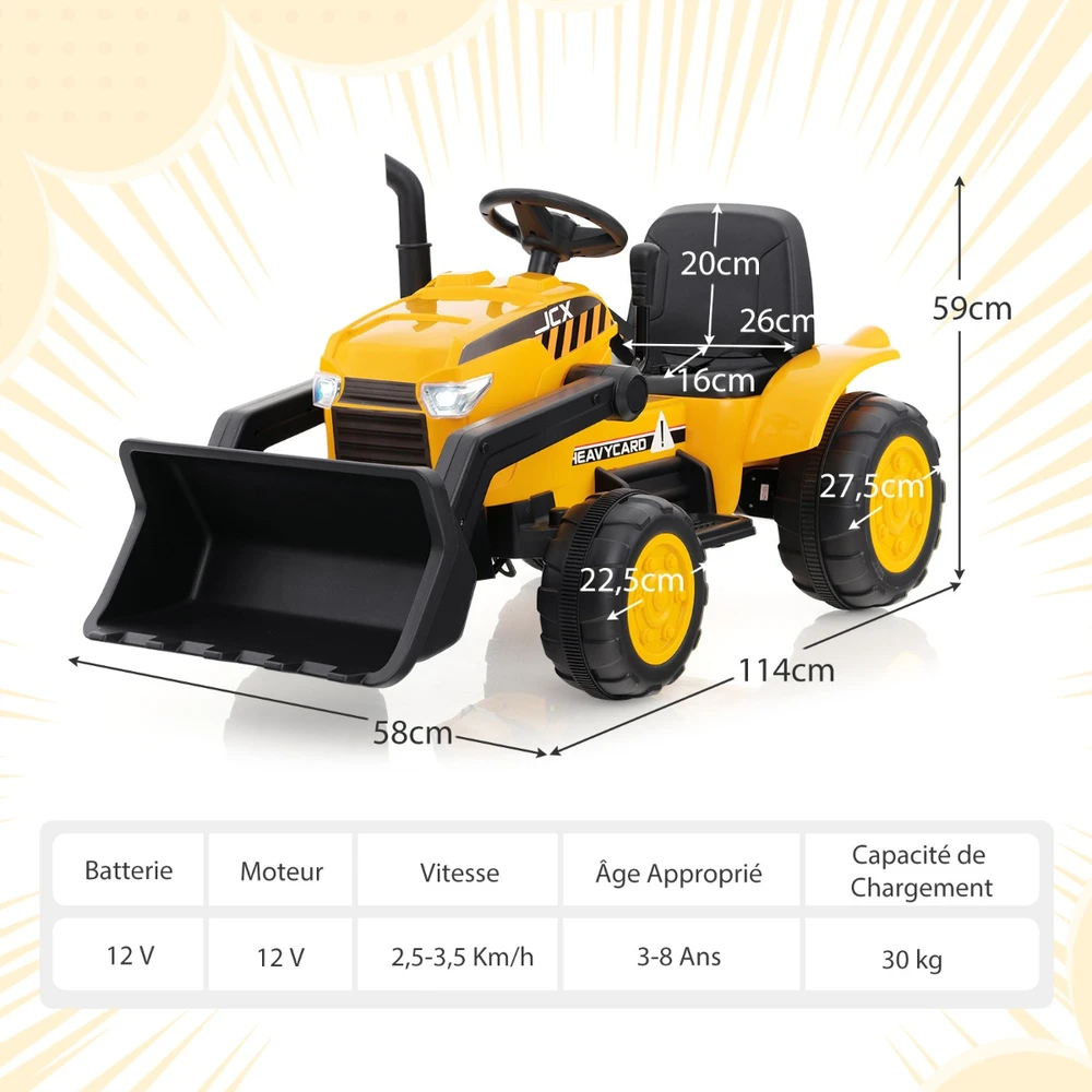 Promotion 12V Vaikių ekskavatorius su reguliuojamu kaušu geltonas
