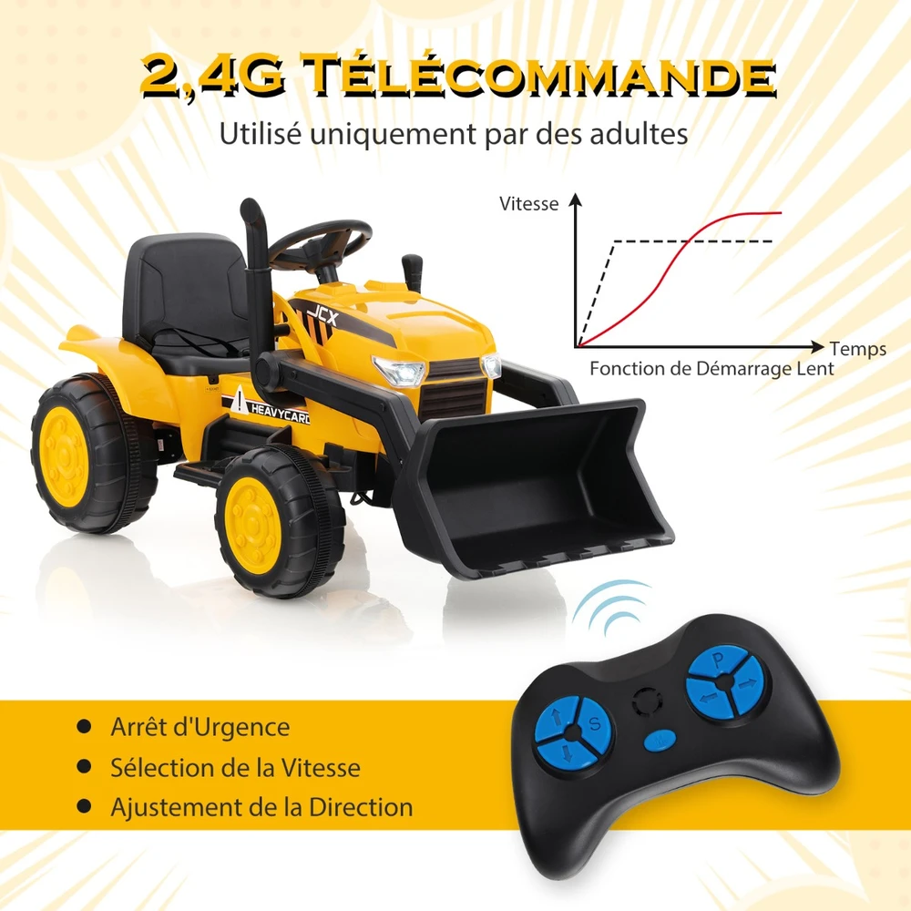 Promotion 12V Vaikių ekskavatorius su reguliuojamu kaušu geltonas