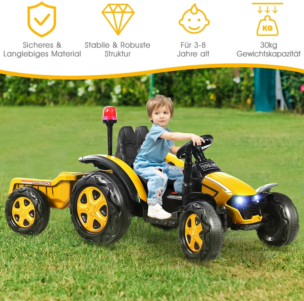 Promotion 12V vaikų elektrinis traktorius su priekaba geltonas