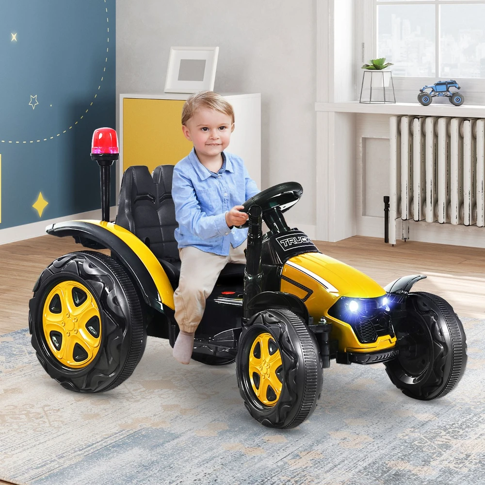 Promotion 12V vaikų elektrinis traktorius su priekaba geltonas