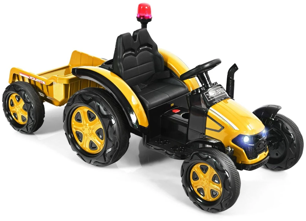Promotion 12V vaikų elektrinis traktorius su priekaba geltonas