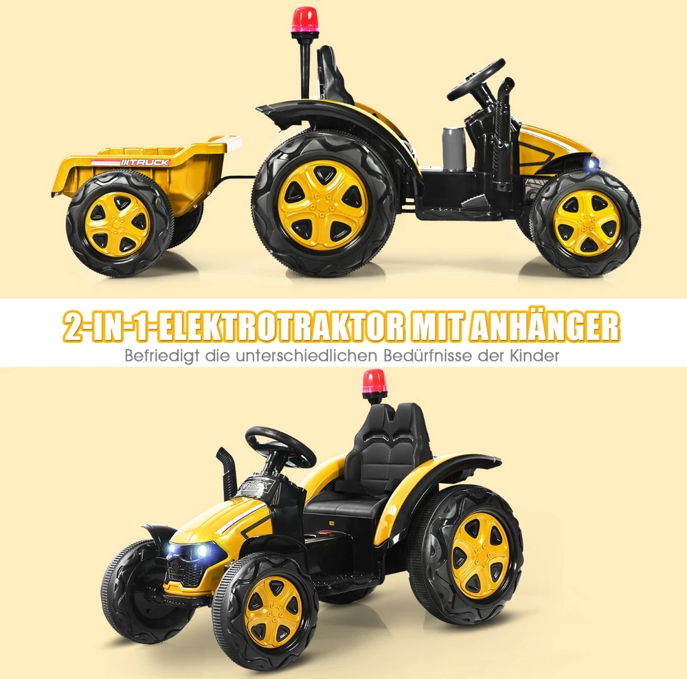 Promotion 12V vaikų elektrinis traktorius su priekaba geltonas