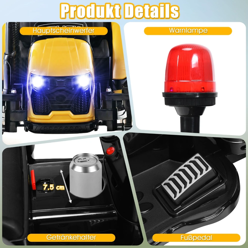Promotion 12V vaikų elektrinis traktorius su priekaba geltonas