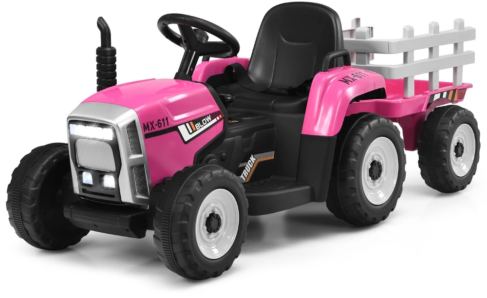 Promotion 12V vaikų traktorius su rožine priekaba