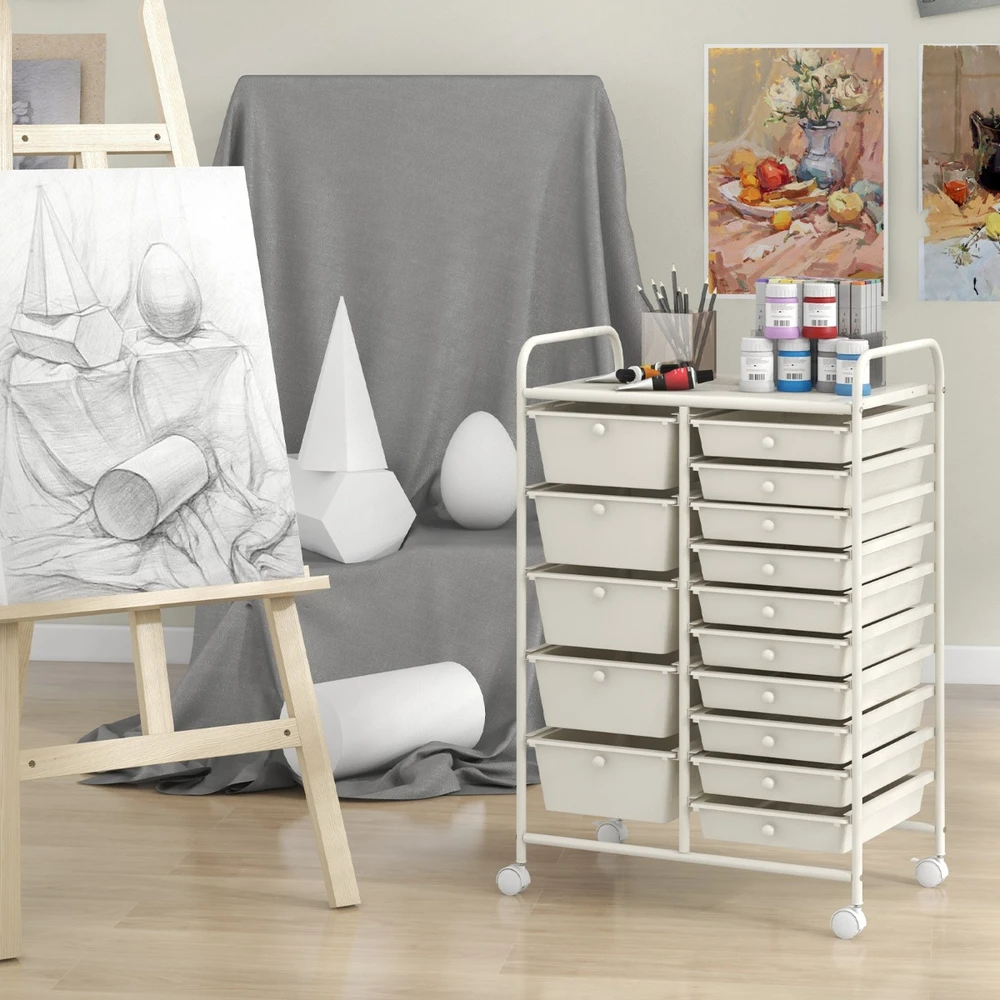 Promotion 15 stalčių ratukas balta laikymo sistema