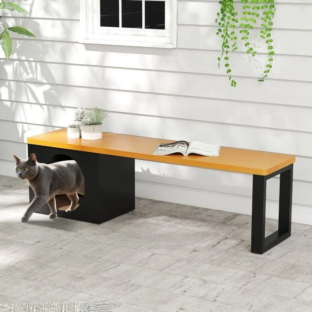 Promotion 150 cm ilgio metalinis suoliukas su kačių nameliu