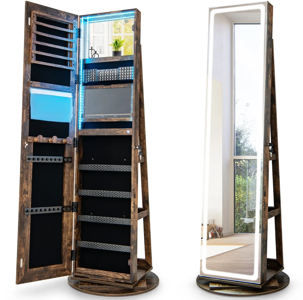 Promotion 160 cm Užrakinama Papuošalų Spintelė su LED Veidrodžiu, Vintage