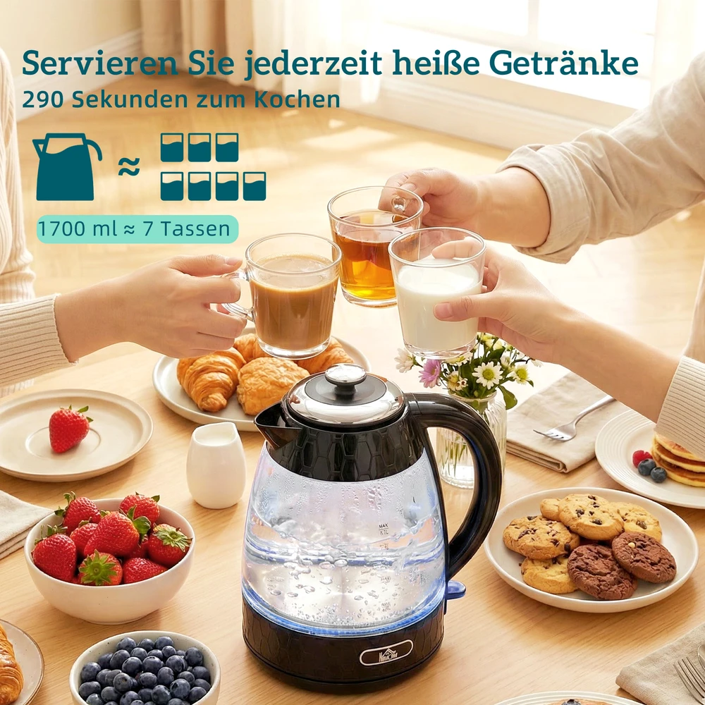 Virdulys Aosom 1,7 l 2200 W greitaeigio virdulio ir 4 riekelių skrudintuvo rinkinys, juodas