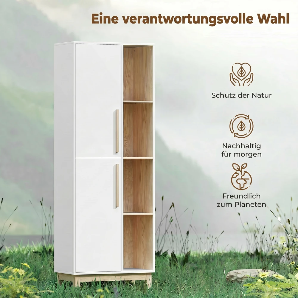 Koduva 176 cm aukščio knygų spinta, 4 atviros lentynos, 2 spintelės, pastatoma, MDF, balta