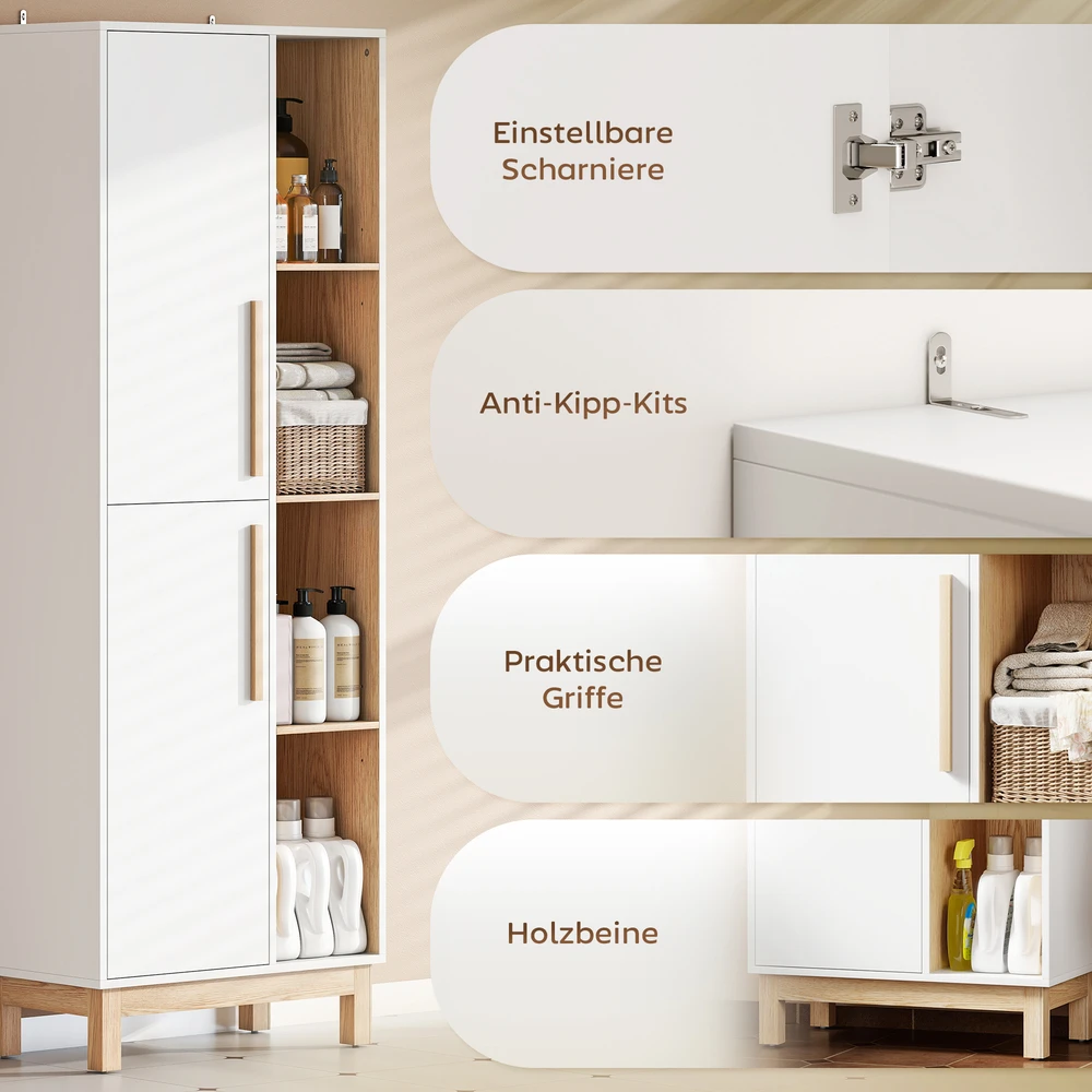 Koduva 176 cm aukščio knygų spinta, 4 atviros lentynos, 2 spintelės, pastatoma, MDF, balta