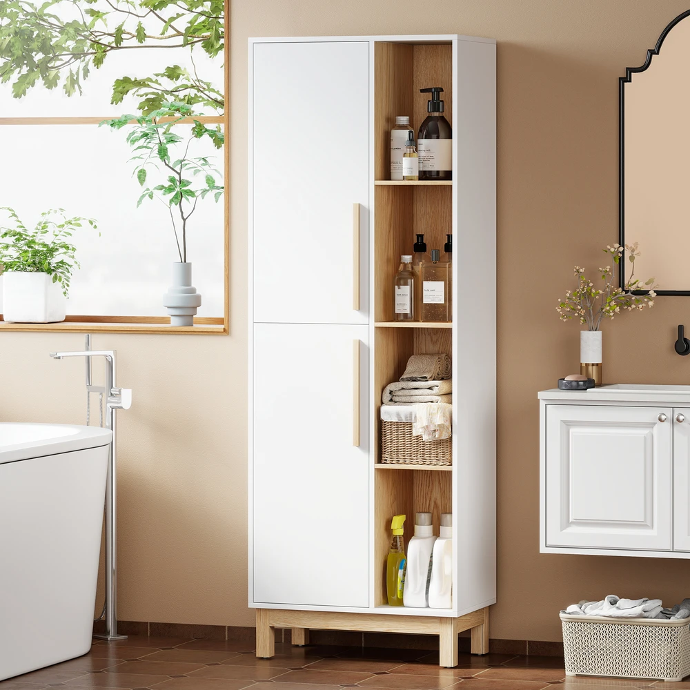 Koduva 176 cm aukščio knygų spinta, 4 atviros lentynos, 2 spintelės, pastatoma, MDF, balta