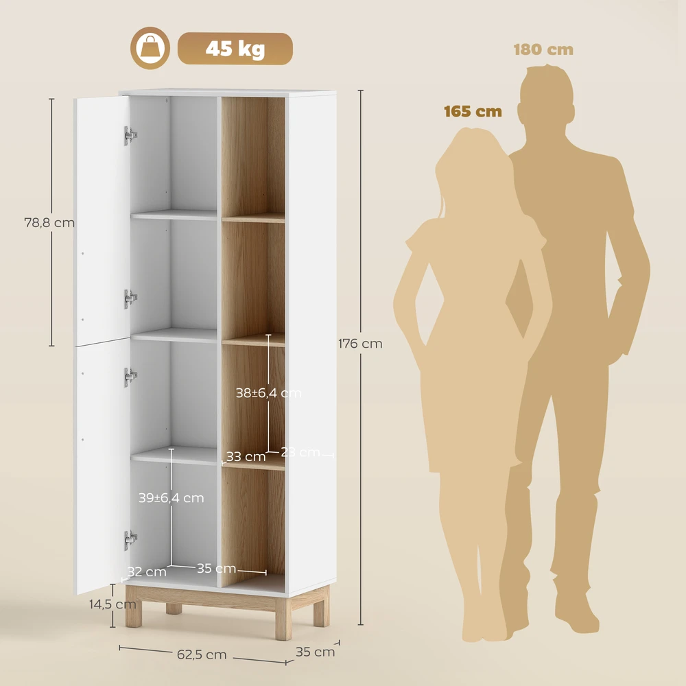 Koduva 176 cm aukščio knygų spinta, 4 atviros lentynos, 2 spintelės, pastatoma, MDF, balta