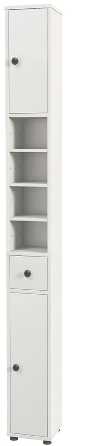 Koduva 180 cm aukšta laisvai pastatoma balta vonios spintelė
