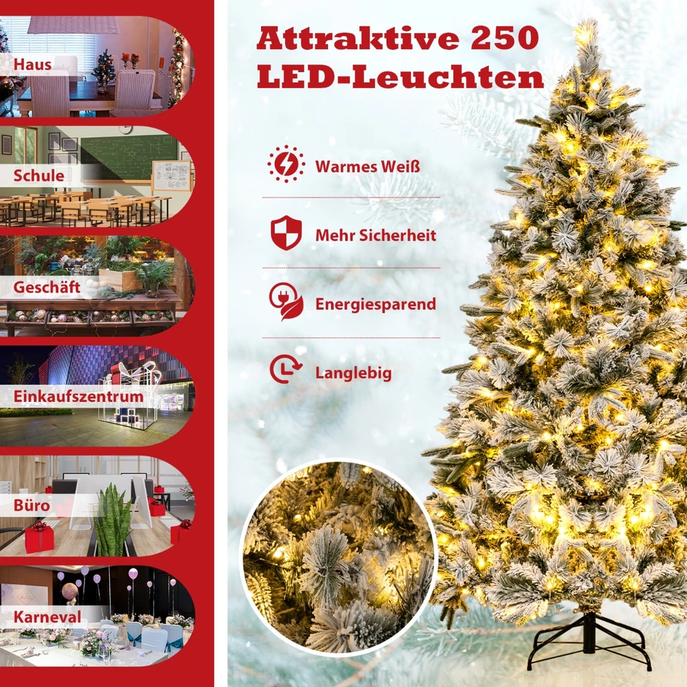 Koduva 180 cm Dirbtinė Kalėdinė Eglutė su Sniegu & 250 LED Švieselių