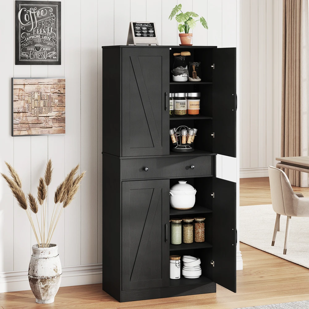 Promotion 183 cm juodas virtuvės spintelė su 4 durimis ir stalčiumi RTJZ10346DK+