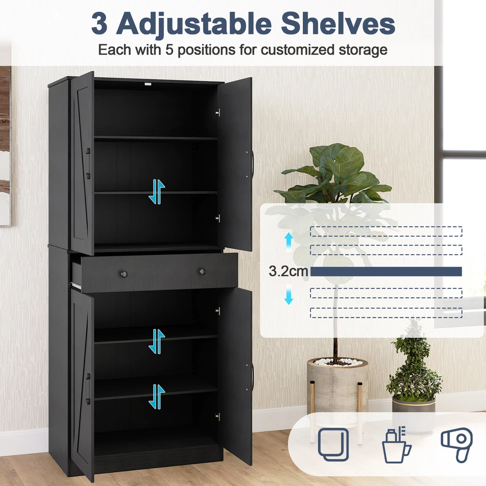 Promotion 183 cm juodas virtuvės spintelė su 4 durimis ir stalčiumi RTJZ10346DK+