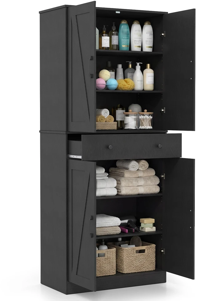 Promotion 183 cm juodas virtuvės spintelė su 4 durimis ir stalčiumi RTJZ10346DK+
