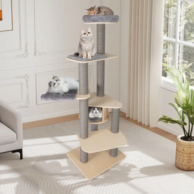 Promotion 197 cm Pilkas Spalvos Daugiasluoksnis Kačių Medis