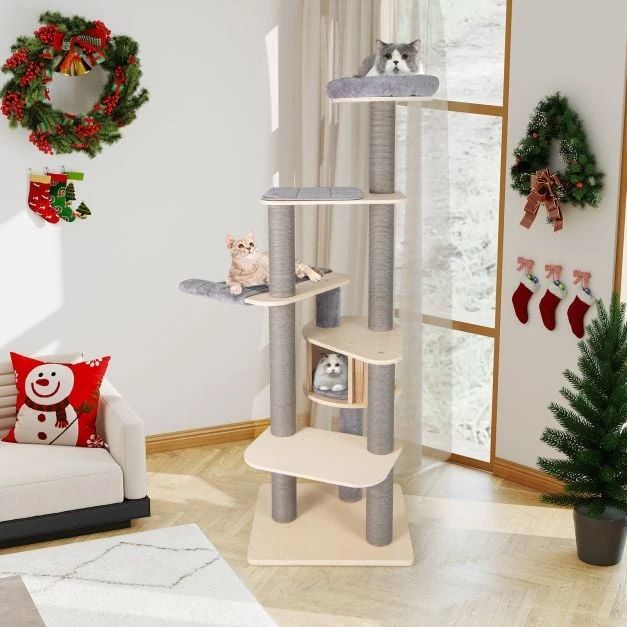 Promotion 197 cm Pilkas Spalvos Daugiasluoksnis Kačių Medis