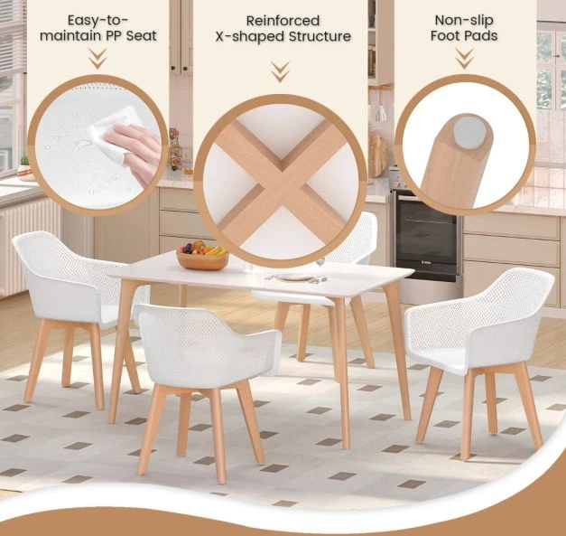 Promotion 2 baltos plastikiniai kėdės su medinėmis kojomis
