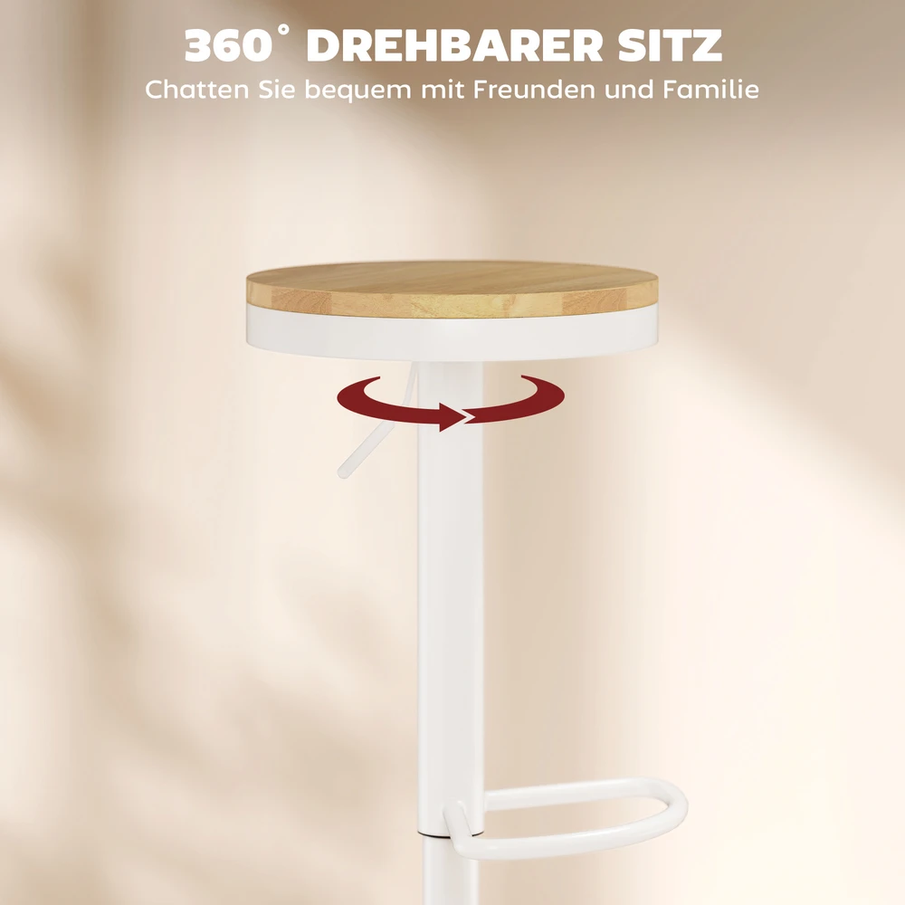 Aosom 2 baro kėdžių rinkinys, reguliuojamas, sukamas 360°, natūralaus medžio+balta, 38,5 x 38,5 x 60-80 cm