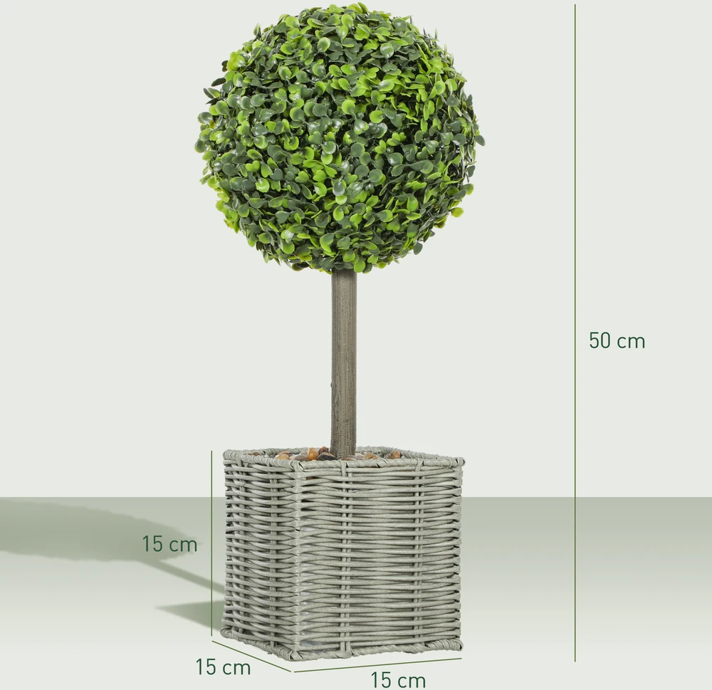 Aosom 2 dalių dirbtinių augalų rinkinys, dirbtiniai topiariniai medžiai vazone, žali, 50 cm
