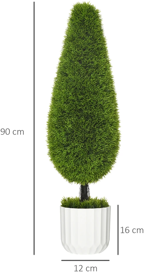 Aosom 2 dalių dirbtinių kiparisų rinkinys su vazonu ir dirbtinėmis samanomis, žalia + balta, 90 cm