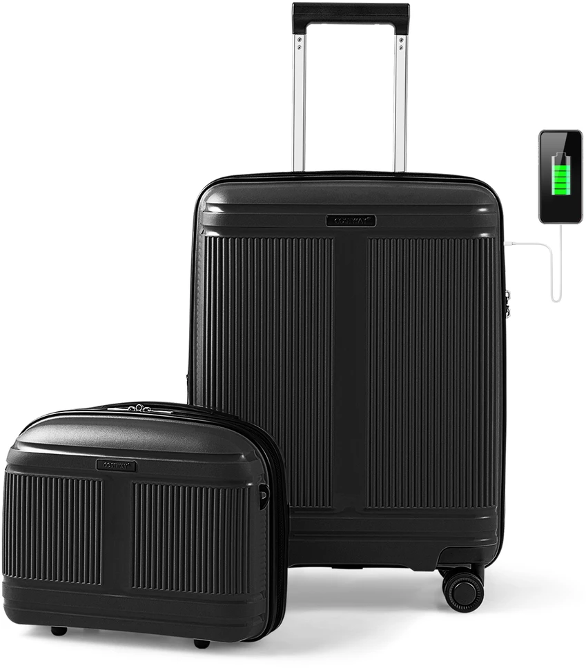 Kelioninis Promotion 2 dalių lagaminų rinkinys 20" rankiniam bagažui ir 14" kosmetikos dėžutė, juoda
