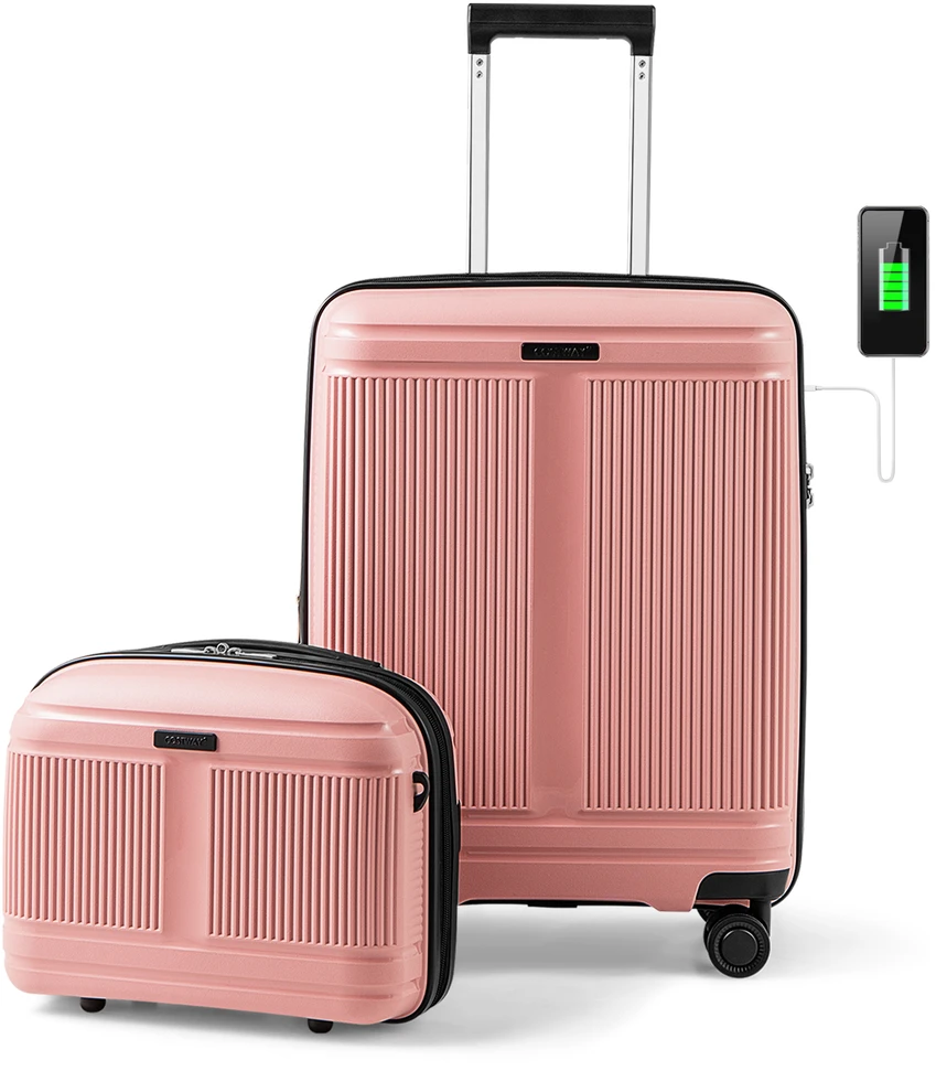 Kelioninis Promotion 2 dalių lagaminų rinkinys 20" rankiniam bagažui ir 14" kosmetikos dėžutė, rožinė