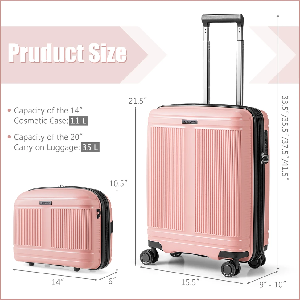 Kelioninis Promotion 2 dalių lagaminų rinkinys 20" rankiniam bagažui ir 14" kosmetikos dėžutė, rožinė
