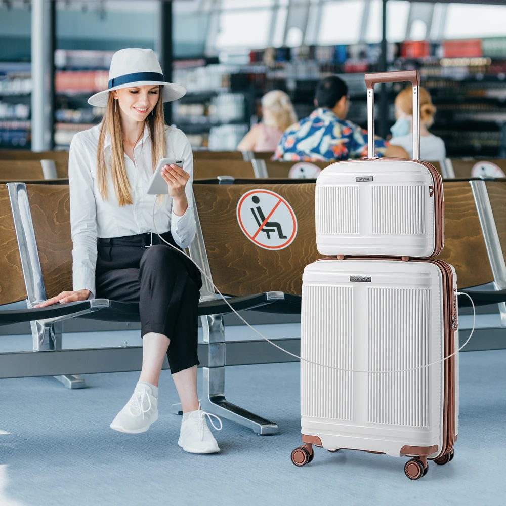 Koduva 2 dalių lagaminų rinkinys 20" rankiniam bagažui ir 14" kosmetikos dėžutė, balta