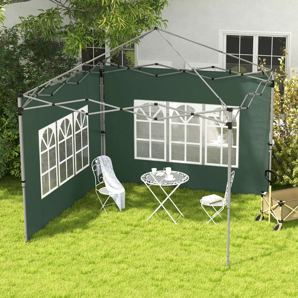 Aosom 2 dalių pavėsinės šoninės sienelės su langais, žalios, tinka 3 x 3 m / 3 x 4 m pavėsinei, 295 x 195 cm
