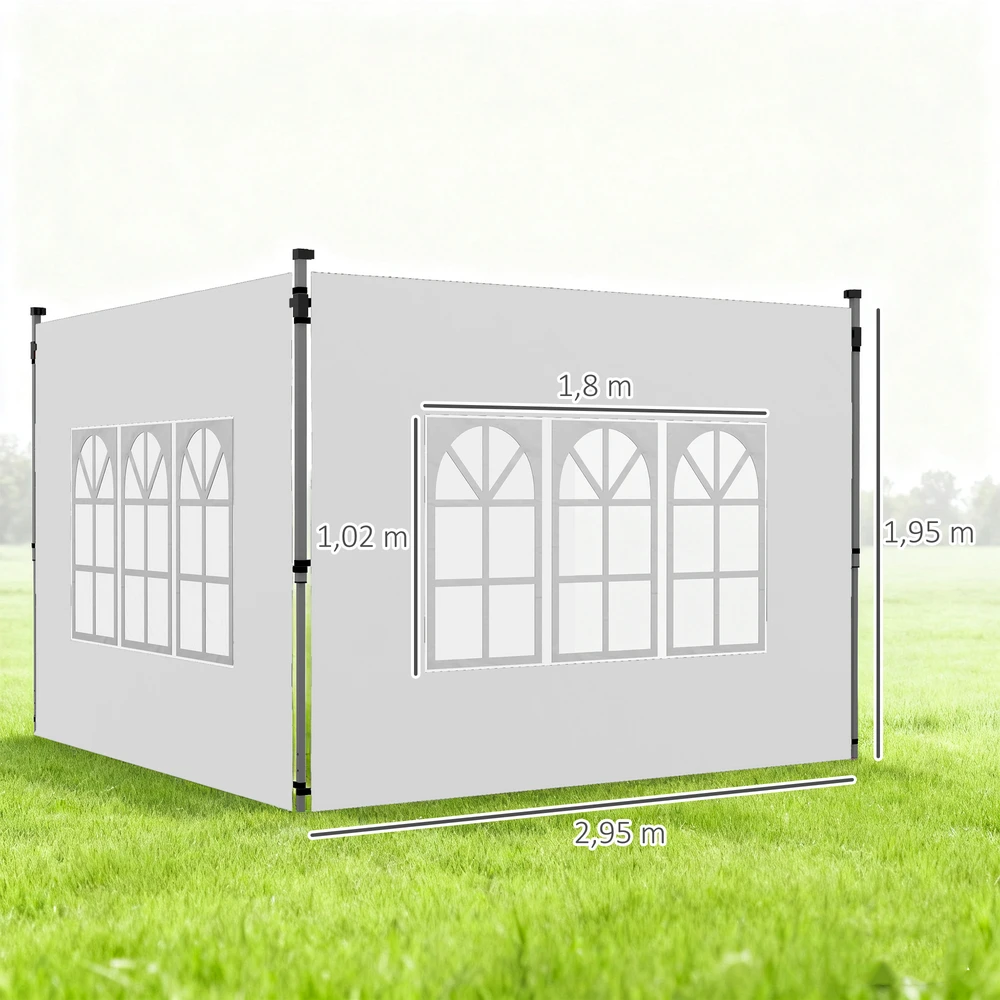 Aosom 2 dalių pavėsinės šoninės sienelės su langu, 3 x 3 / 3 x 4 m, baltos