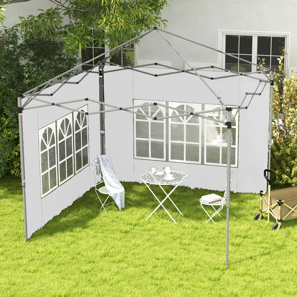 Aosom 2 dalių pavėsinės šoninės sienelės su langu, 3 x 3 / 3 x 4 m, baltos