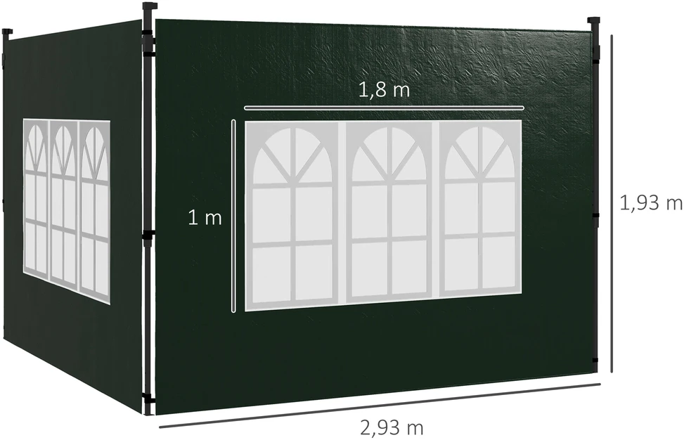 Aosom 2 dalių pavėsinės šoninių sienelių rinkinys, 3 x 3 m / 3 x 6 m, tamsiai žalias
