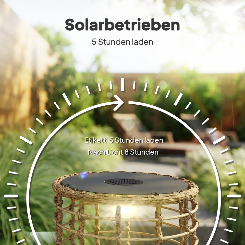 Aosom 2 dalių saulės grindų lempų rinkinys, rotangas, smėlio ir juodos spalvos, boho stiliaus