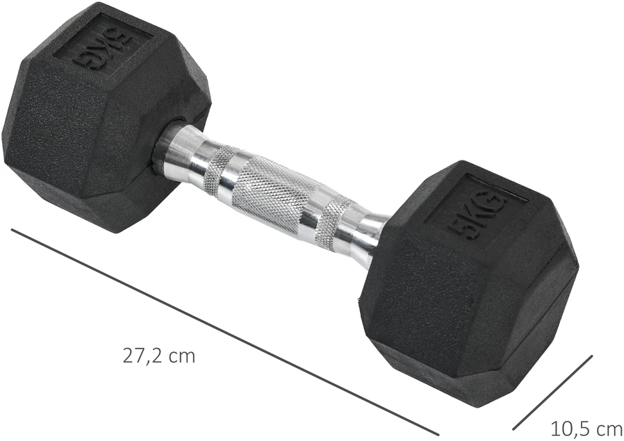 Aosom 2 dalių šešiakampių hantelių rinkinys, 2 x 5kg, juodi, guma ir ketaus