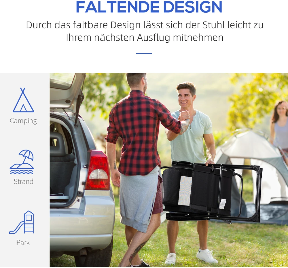 Aosom 2 dalių sulankstomų sodo kėdžių komplektas, juoda, metalinis rėmas, 5 padėčių atlošas