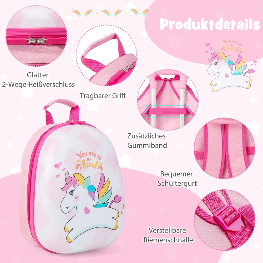 Promotion 2 dalių vaikiškų lagaminų rinkinys vienaragis 16'' lagaminas + 12'' kuprinė rožinė