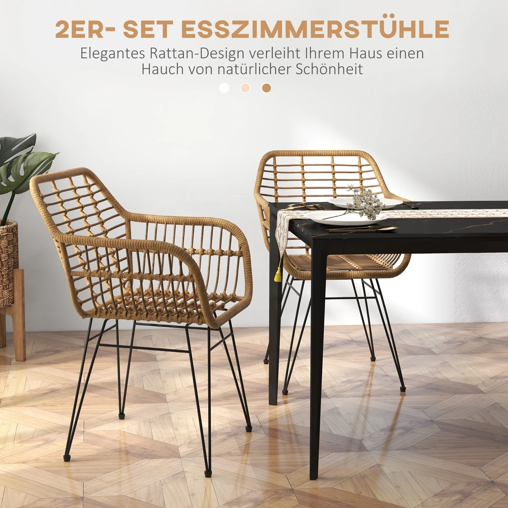 Aosom 2 dalių valgomojo kėdžių rinkinys boho stiliaus, PE ratano, 56 x 60 x 79 cm, natūrali ir juoda