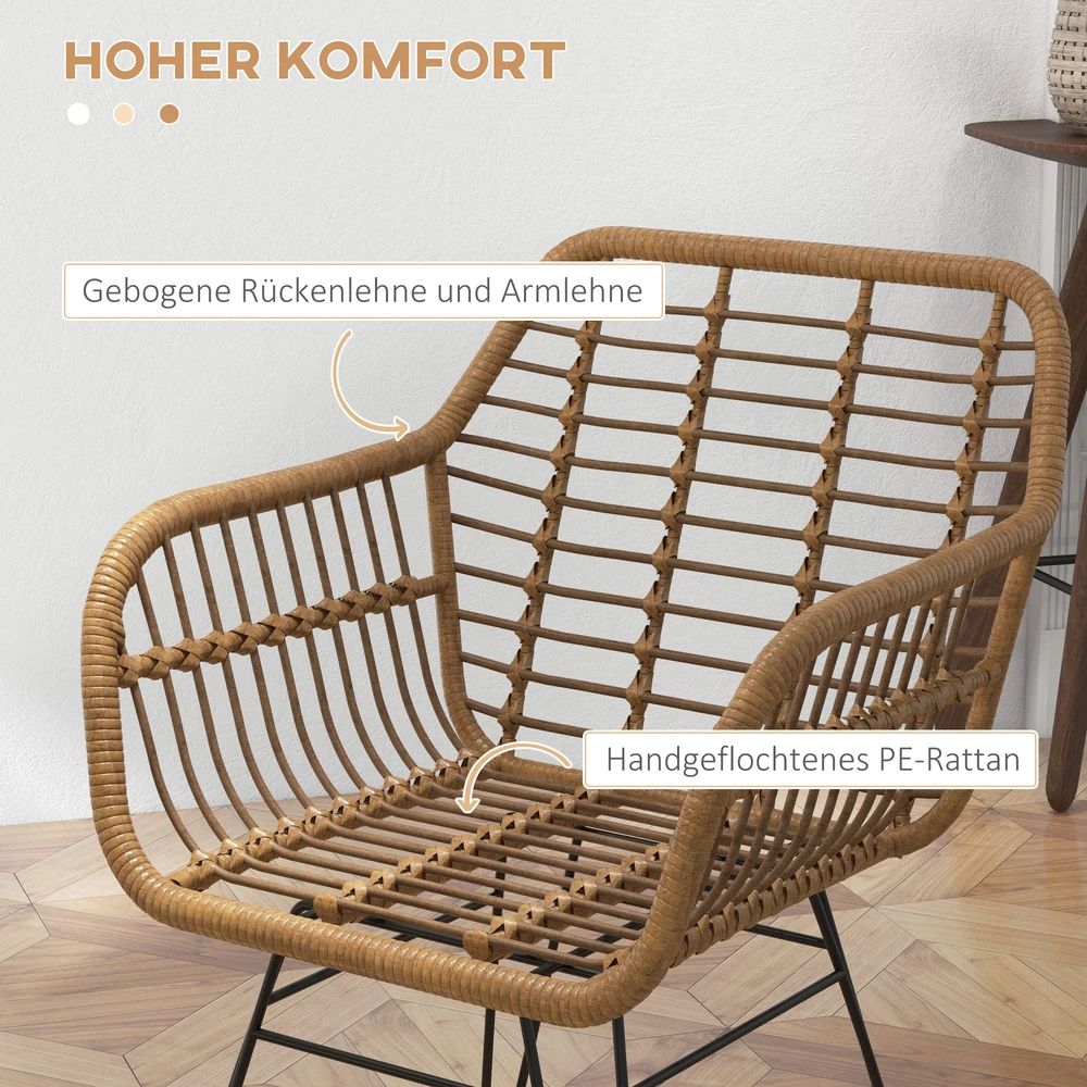 Aosom 2 dalių valgomojo kėdžių rinkinys boho stiliaus, PE ratano, 56 x 60 x 79 cm, natūrali ir juoda