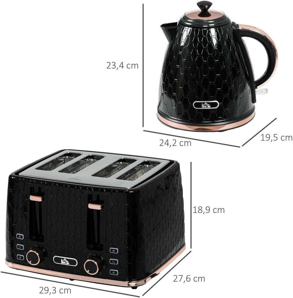 Aosom 2 dalių virtuvės rinkinys: virdulys ir skrudintuvas, juodas, 1,7 l
