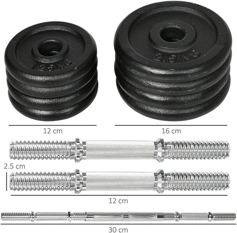 Aosom 2-in-1 hantelių ir štangos rinkinys, 20 kg, juodas, geležis, 95 x 16 x 16 cm