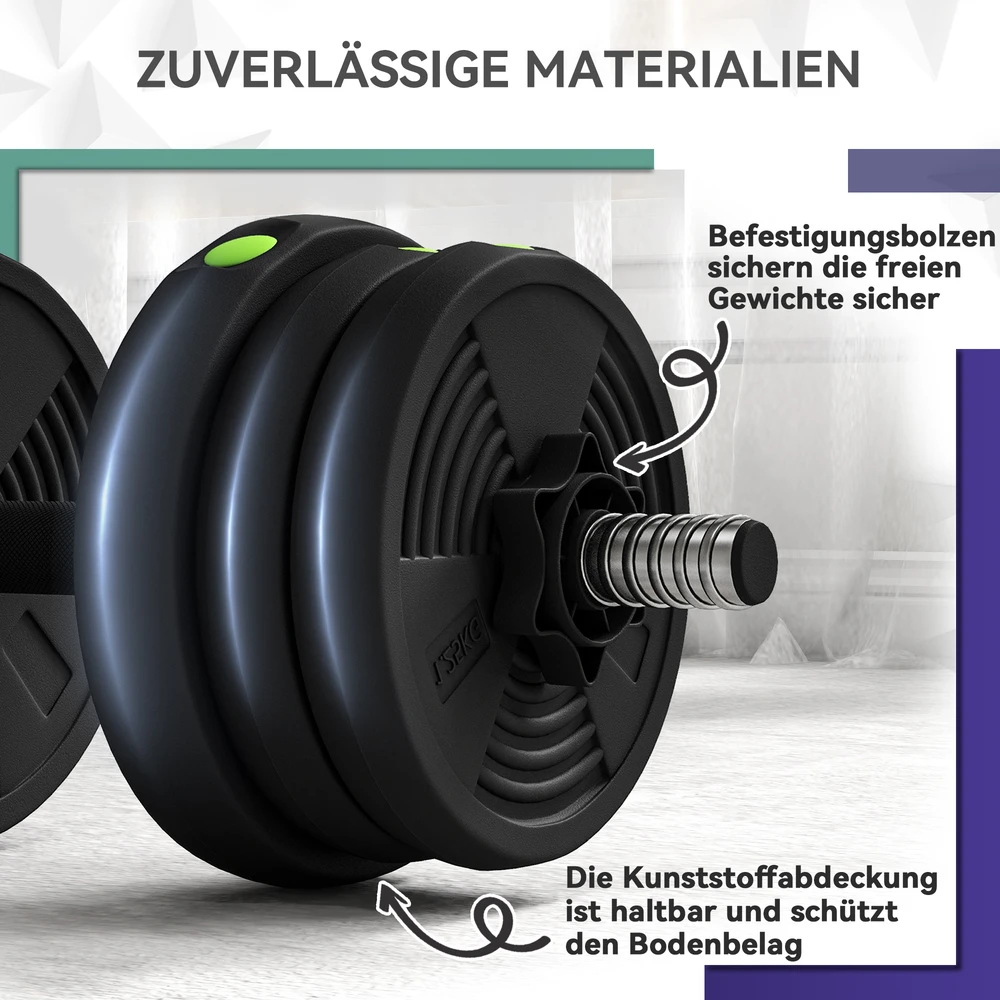 Aosom 2-in-1 hantelių rinkinys, 20 kg, juodas/žalias