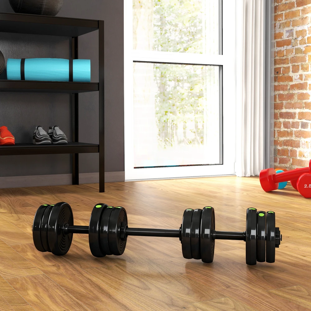 Aosom 2-in-1 hantelių rinkinys, 20 kg, juodas/žalias